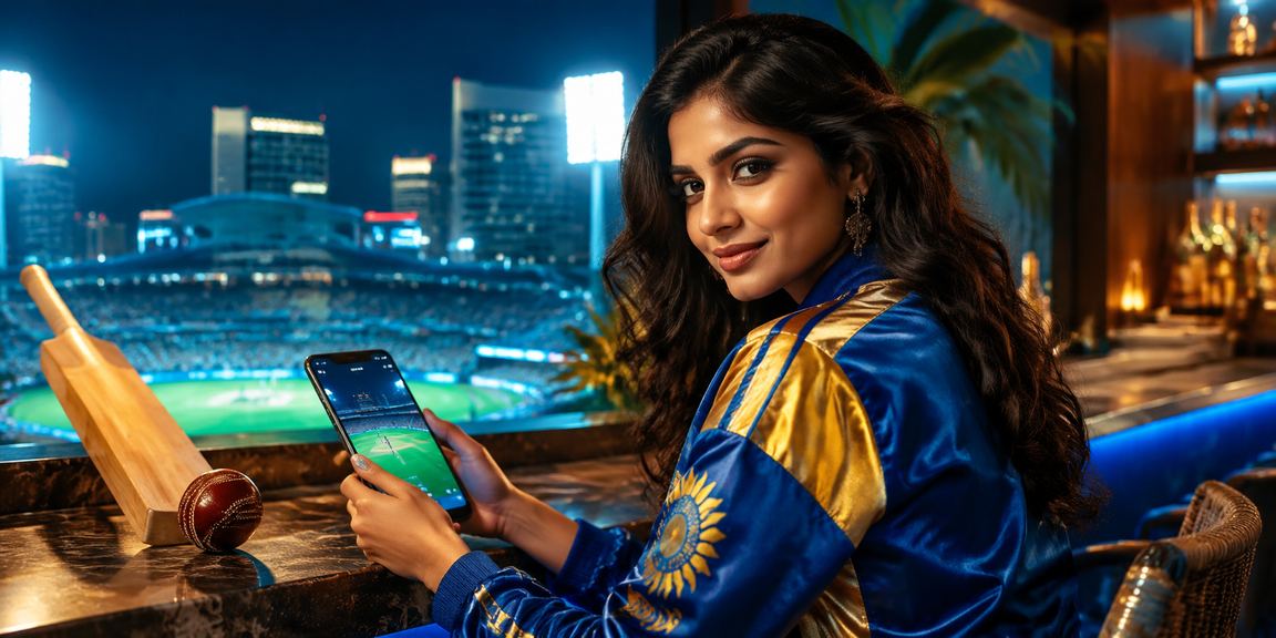 Cricket and IPL betting with deep blue and gold theme in India